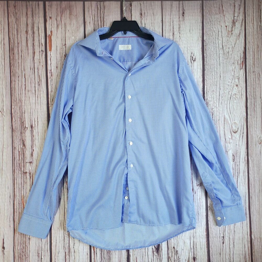 Eton Men's Button-Up Dress Shirt Blue 16.5 Check Made in Romania Long Sleeves